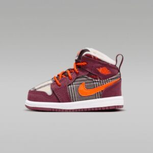 Jordan 1 Mid SE Baby/Toddler Shoes Night Maroon/Black/White/Total Orange Size 8C